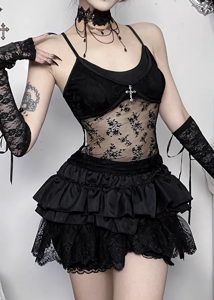 GOTHIC CROSS MESH CAMISOLE / LG1635