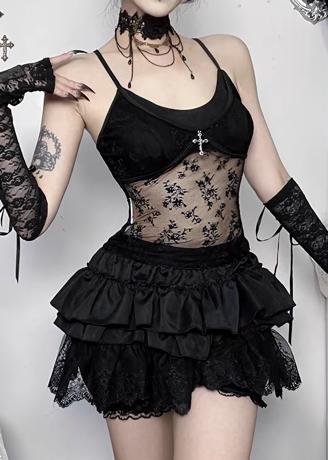 GOTHIC CROSS MESH CAMISOLE / LG1635
