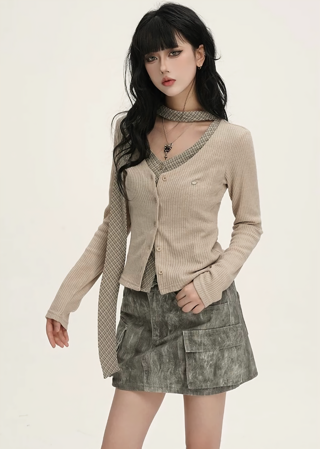 Rib Cardigan Set Tops / LG1387