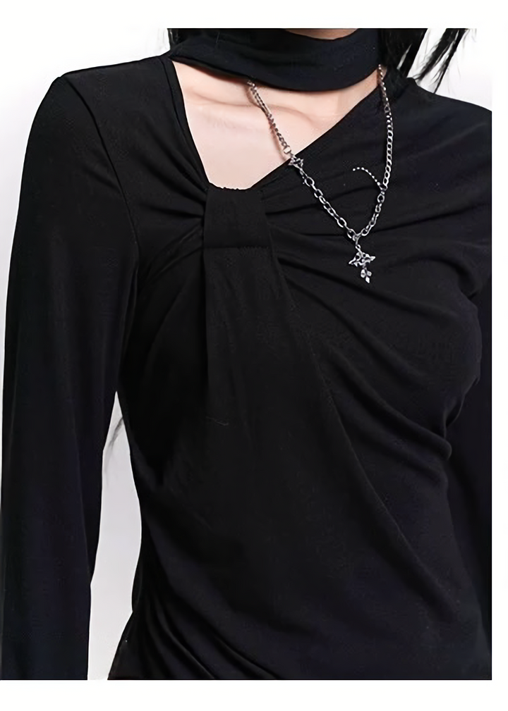 ASYMMETRIC DRAPE NECK TOP/LG1468