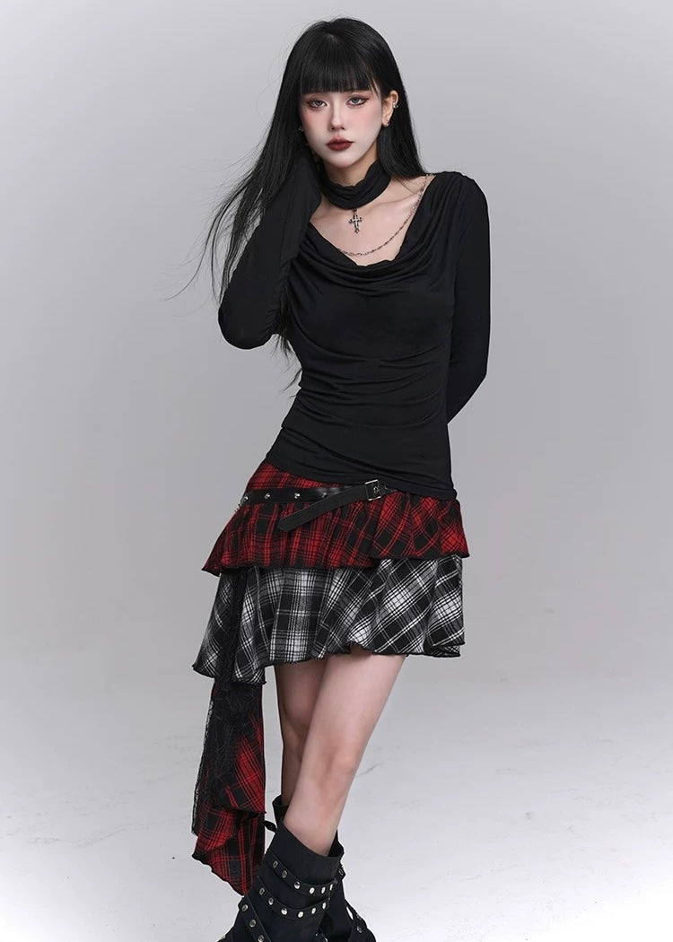 irregular plaid skirt / LG1239