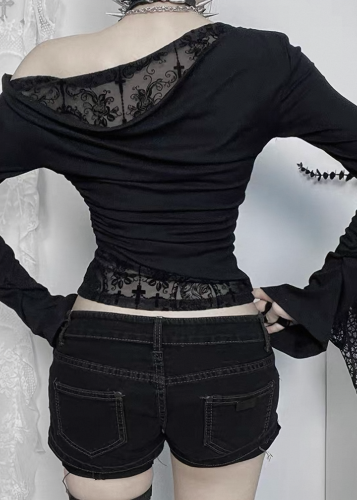 GOTHIC DRAPE ONE SHOULDER LACE TOP / LG1559