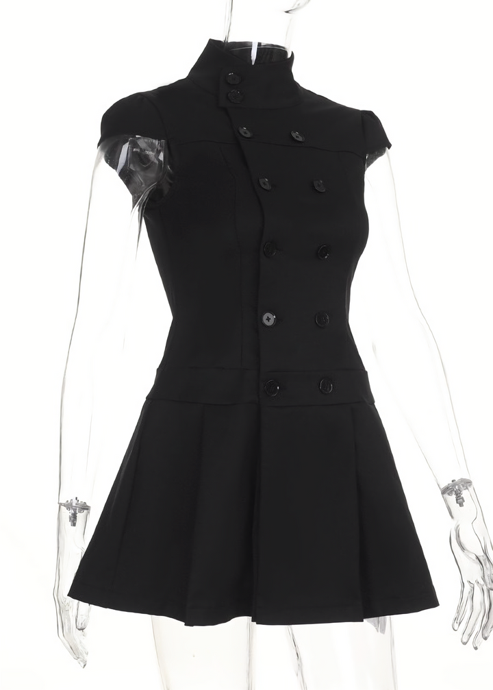 DARK DOUBLE-BREASTED PLEATED MINI DRESS / LG1694