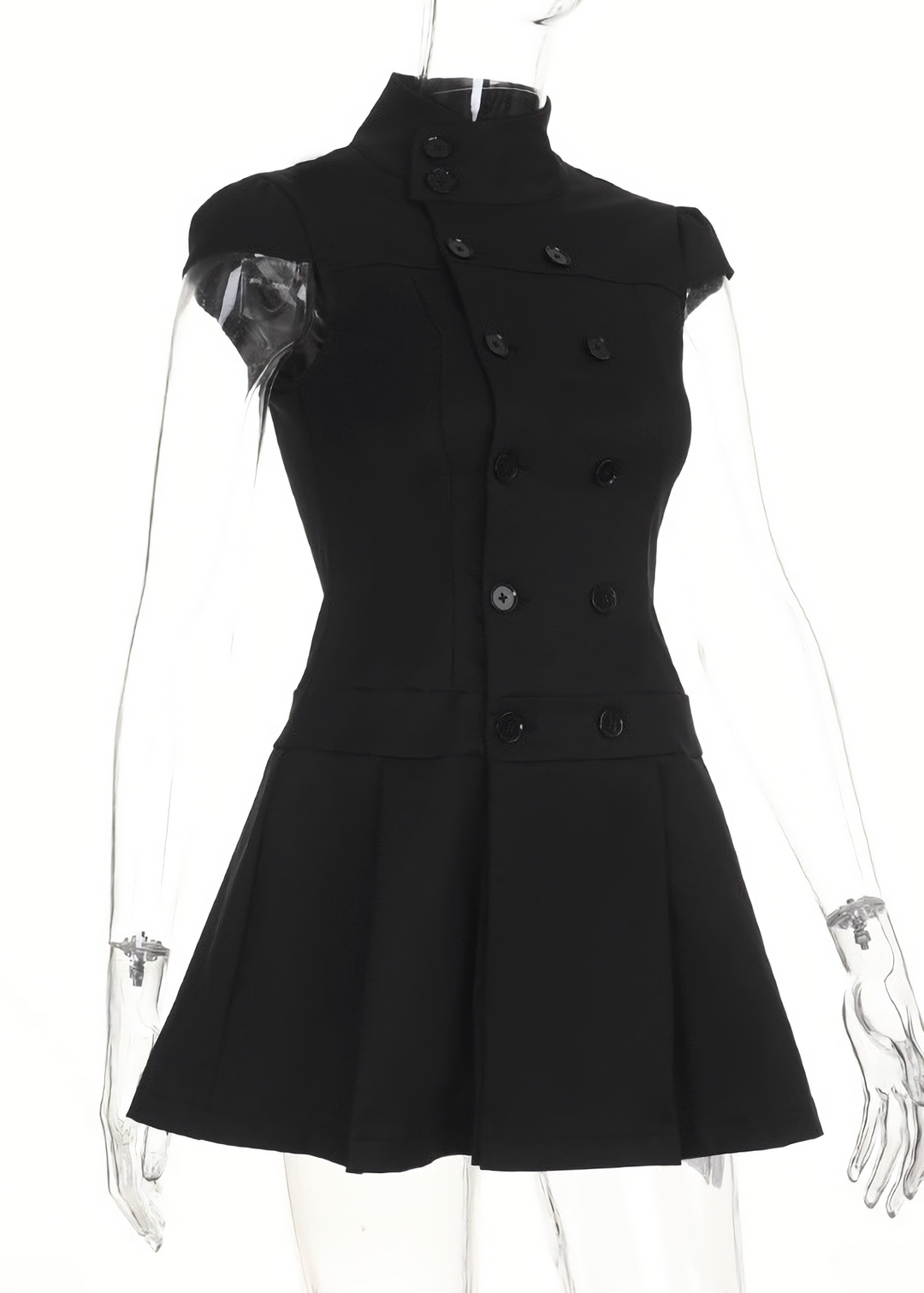 DARK DOUBLE-BREASTED PLEATED MINI DRESS / LG1694