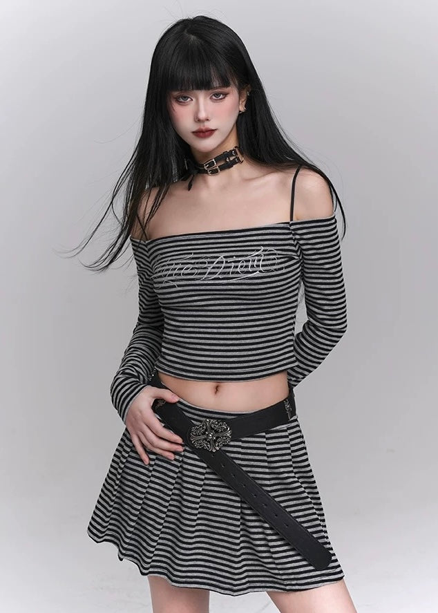 Striped chic off shoulder setup / LG1216