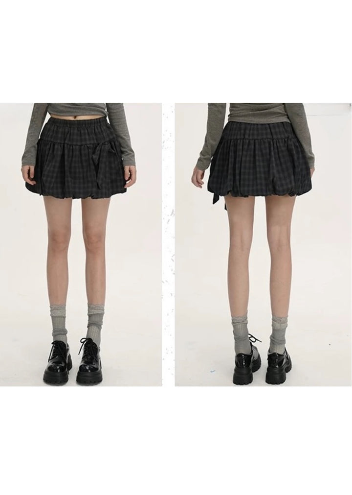 Check Ribbon Balloon Skirt / LG1386