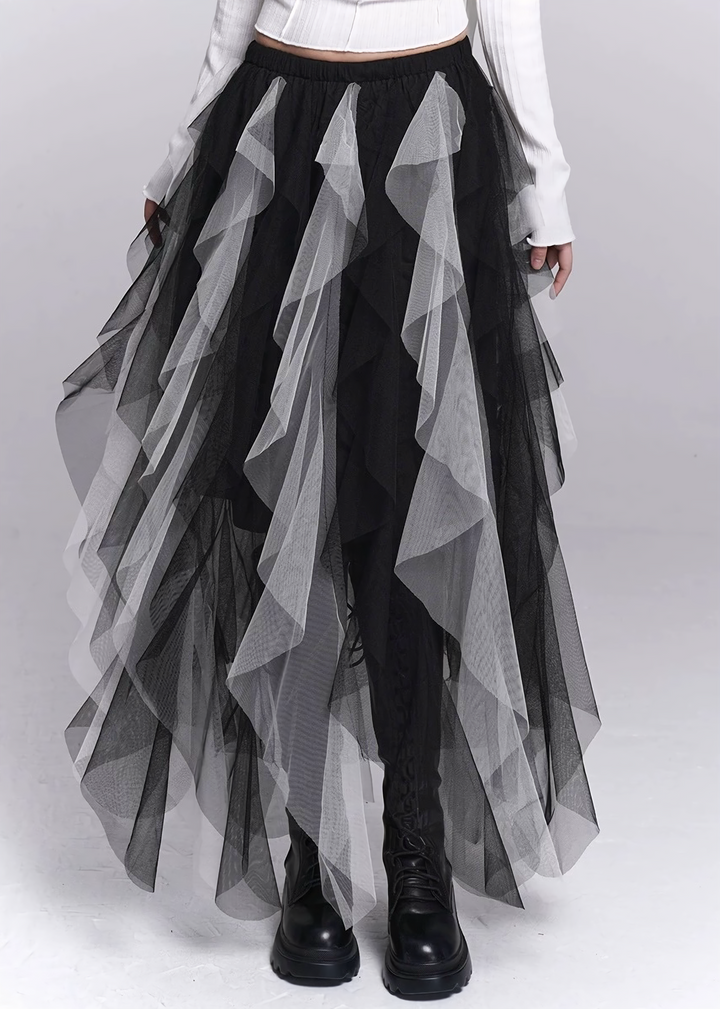 IRREGULAR MESH LAYERED LONG SKIRT / LG1542