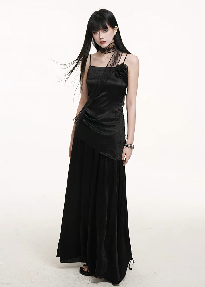 Asymmetrical camisole + A-line pleated skirt set / lg1256