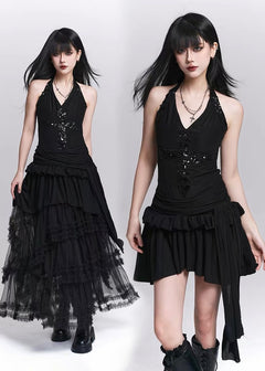 SEQUIN CROSS HALTER TOP / LG1548