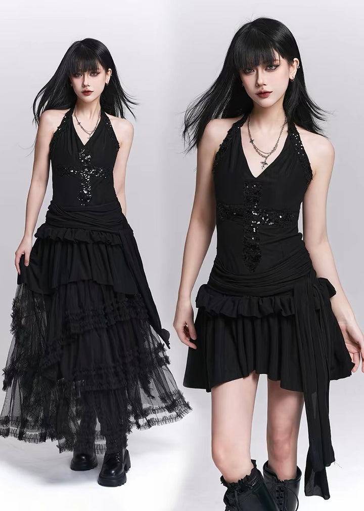 SEQUIN CROSS HALTER TOP / LG1548