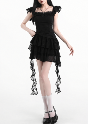 DARK FRILL LAYERED MINI DRESS / LG1628