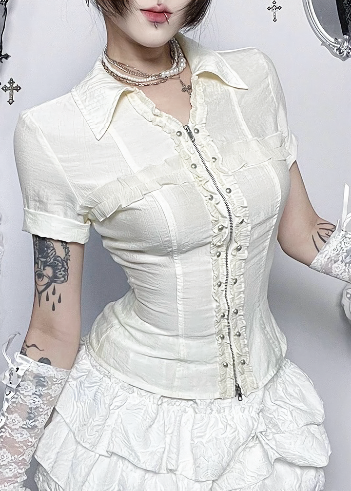 CLASSICAL FRILL ZIP BLOUSE / LG1567