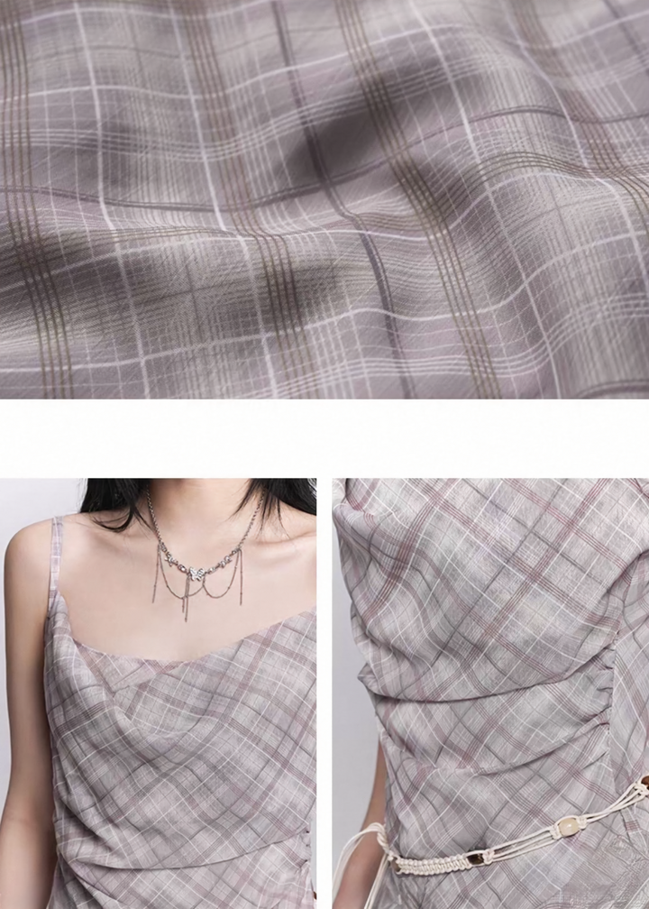PLAID DRAPE IRREGULAR DRESS / LG1545