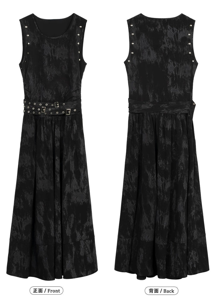 DARK MARBLE BELTED DRESS / LG1602