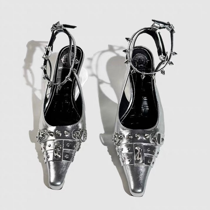 DARK STUDDED WEDGE SANDALS / V1175