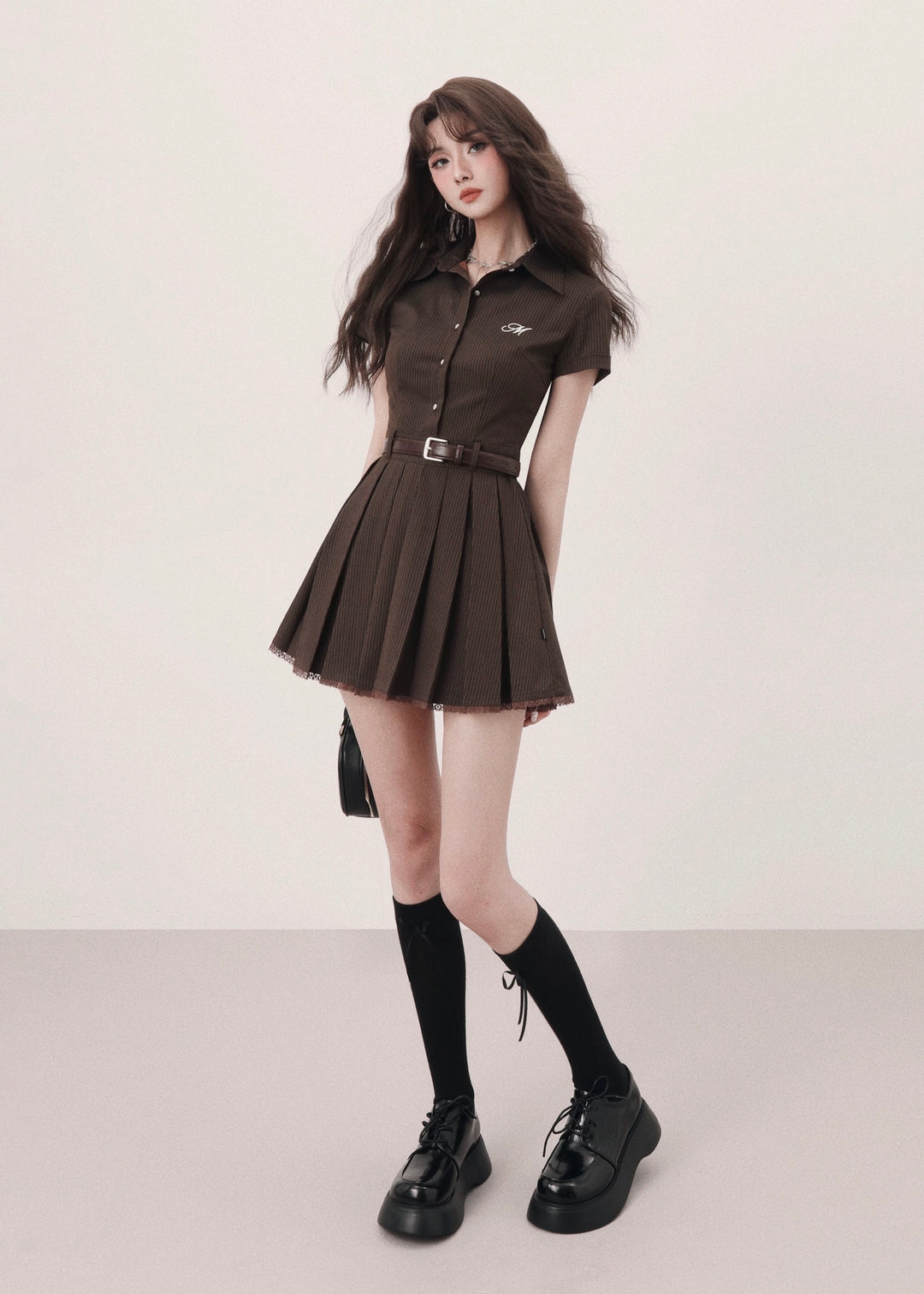 belt pleated mini dress / /mu1119