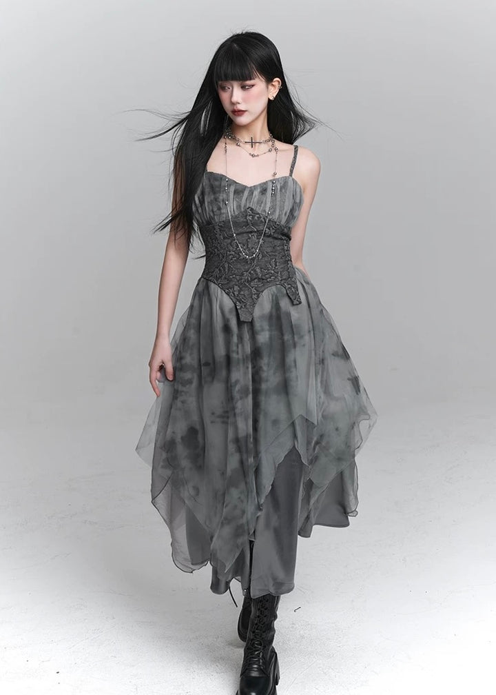 dark ruffle suspender dress / LG1231 