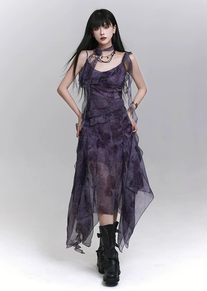 MISTY PURPLE ASYMMETRY DRESS / LG1118