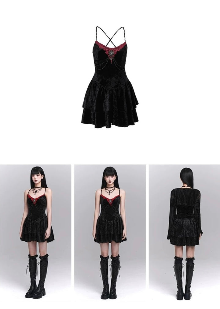 gothic velvet suspender mini dress / LG1242