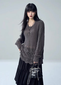 OPENWORK SCALLOP HEM KNIT TOP / LG1727