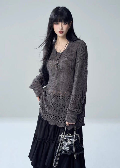 OPENWORK SCALLOP HEM KNIT TOP / LG1727