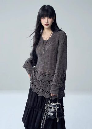 OPENWORK SCALLOP HEM KNIT TOP / LG1727