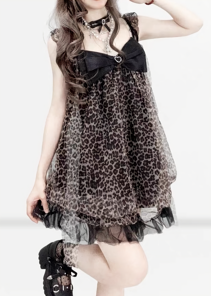 LEOPARD RIBBON TULLE DRESS / LG1618