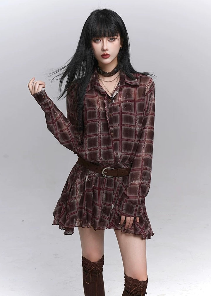 Vintage Check Frill Onepiece / lg1360
