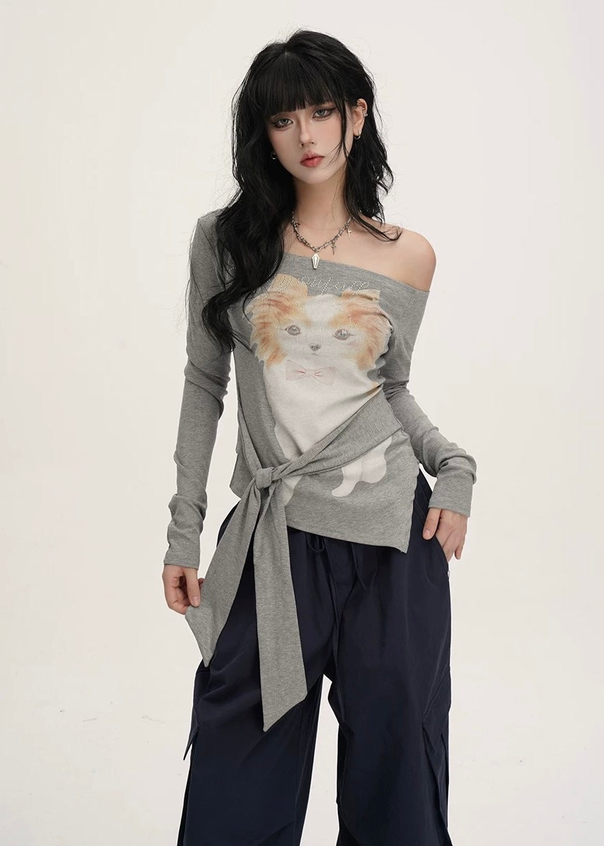 CAT GRAPHIC OFF-SHOULDER TOP / LG1393