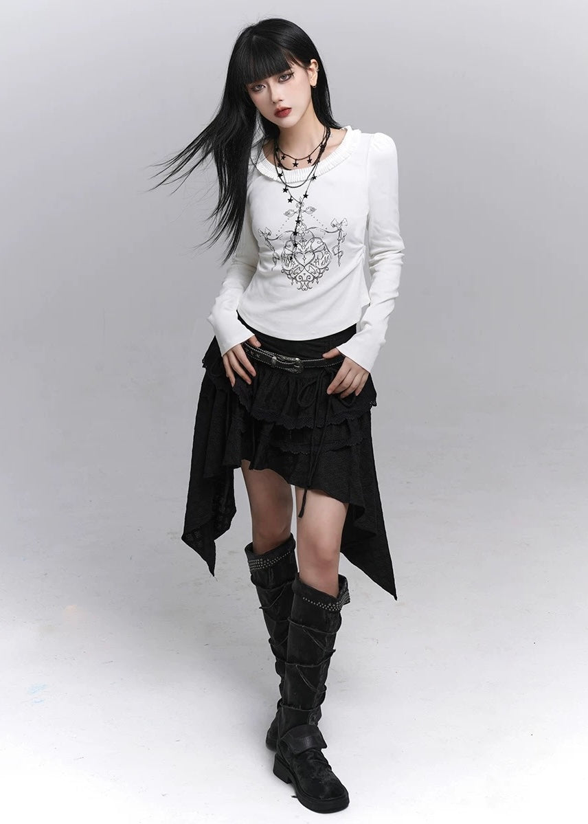 Shadow Shirring Ribbon Skirt / lg1361_e4r