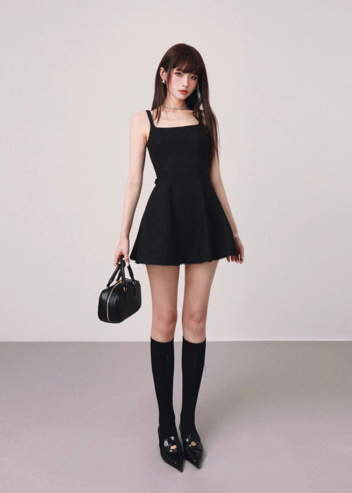 Side ribbon French mini dress / mu1122