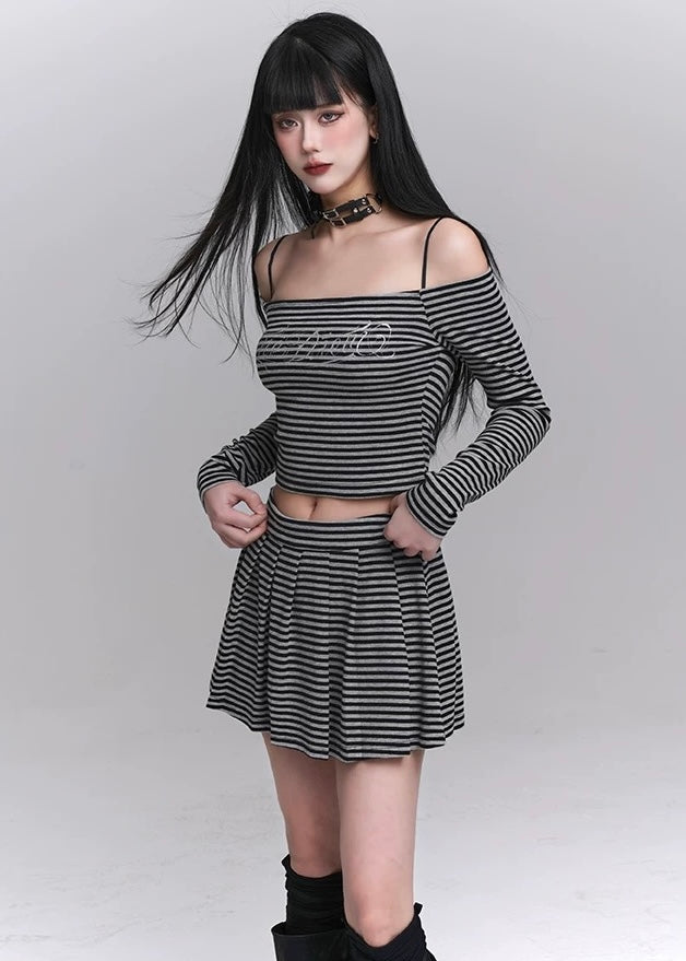 Striped chic off shoulder setup / LG1216