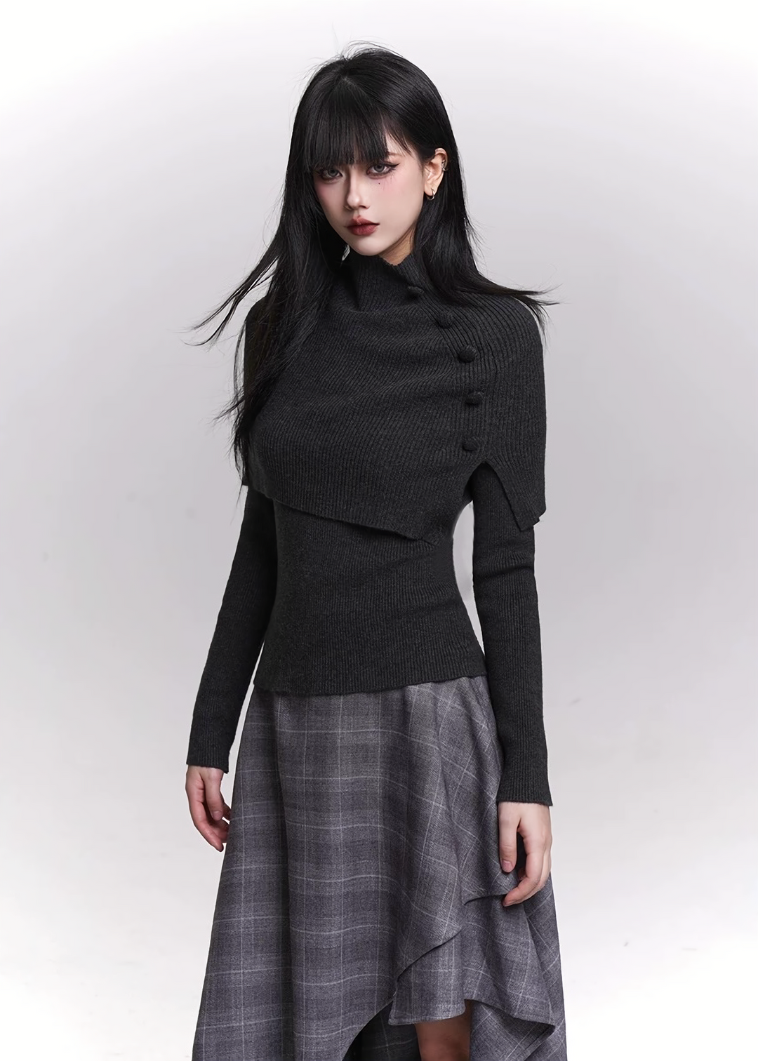 KNIT CAPE & FLARE-SLEEVE TOP SET / LG1467