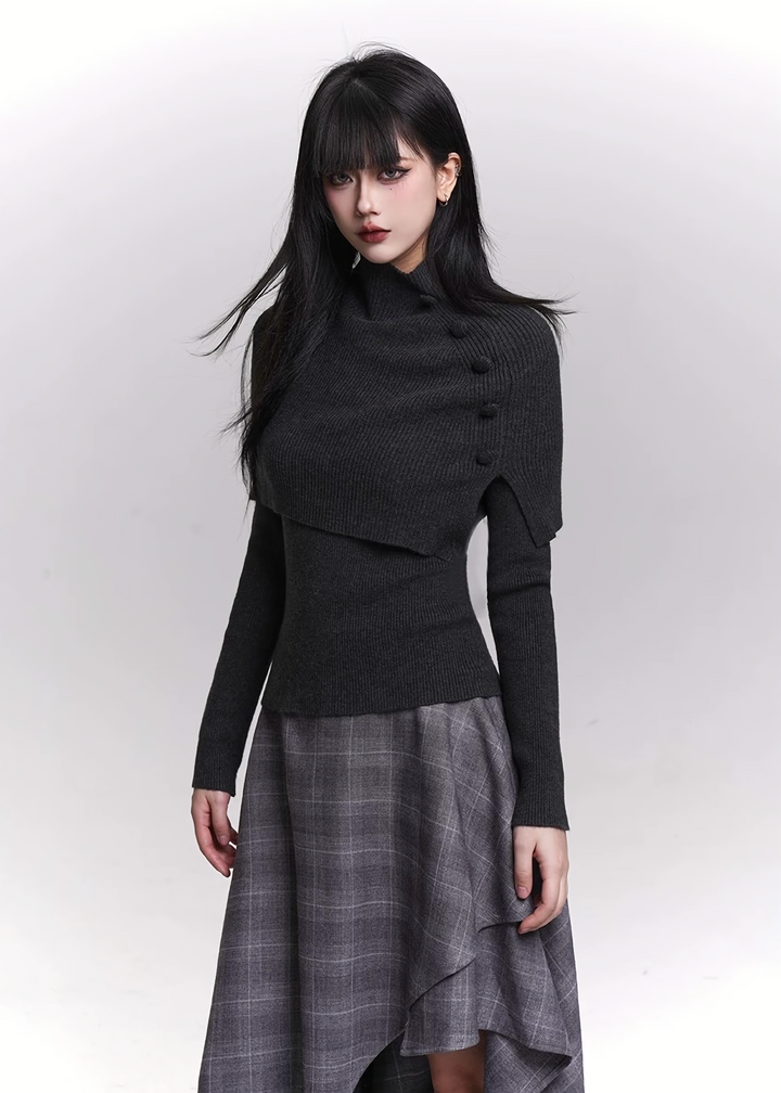 KNIT CAPE & FLARE-SLEEVE TOP SET / LG1467