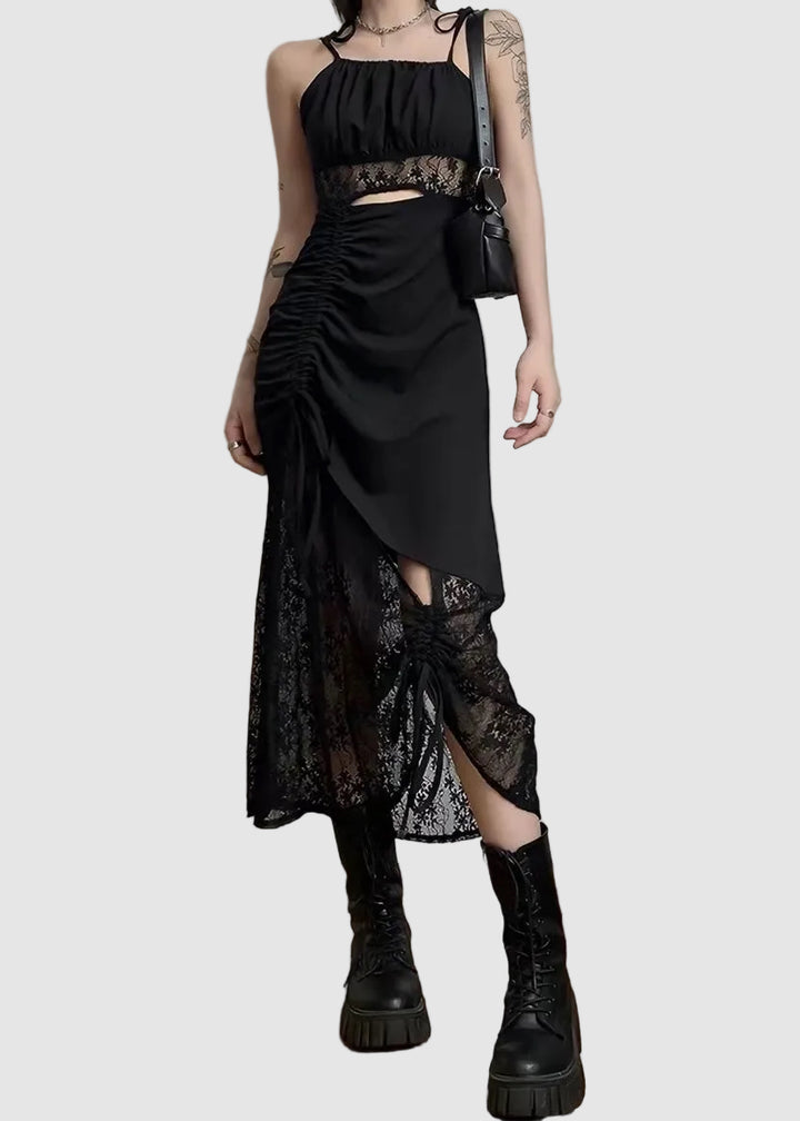 GOTHIC ASYMMETRIC LACE MIDI DRESS / LG1655