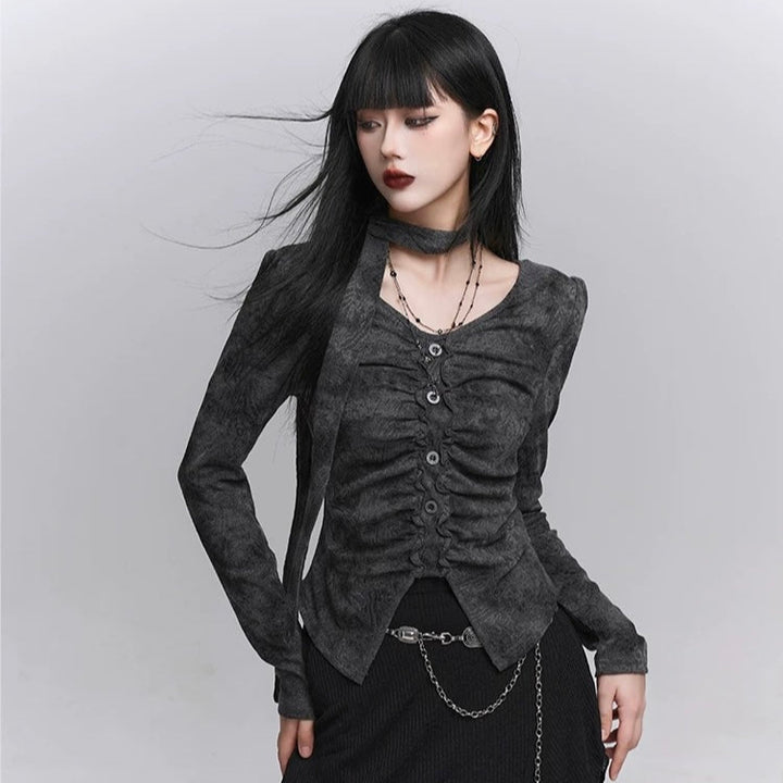 Asymmetry Ruched Gothic Top / lg1345_e4r