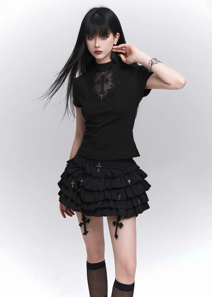 GOTHIC CROSS TIERED SKIRT SET