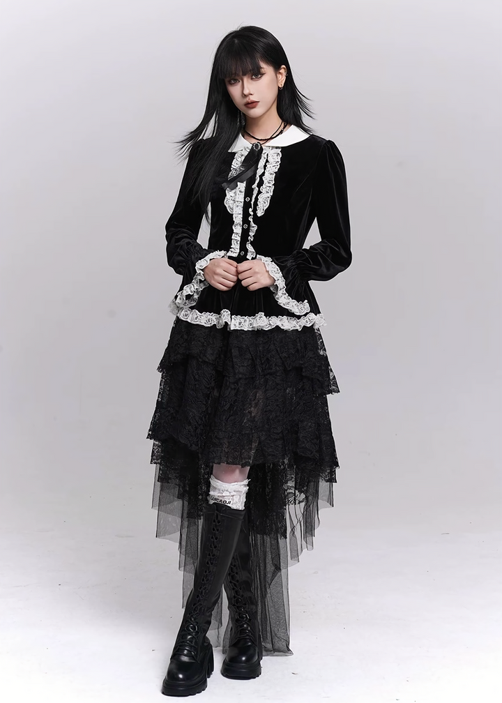 VELVET LACE COLLAR BLOUSE / LG1495