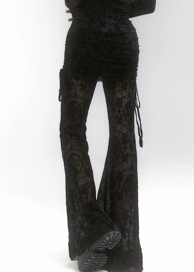 LACE FLARE SEE-THROUGH PANTS / LG1188_e4r