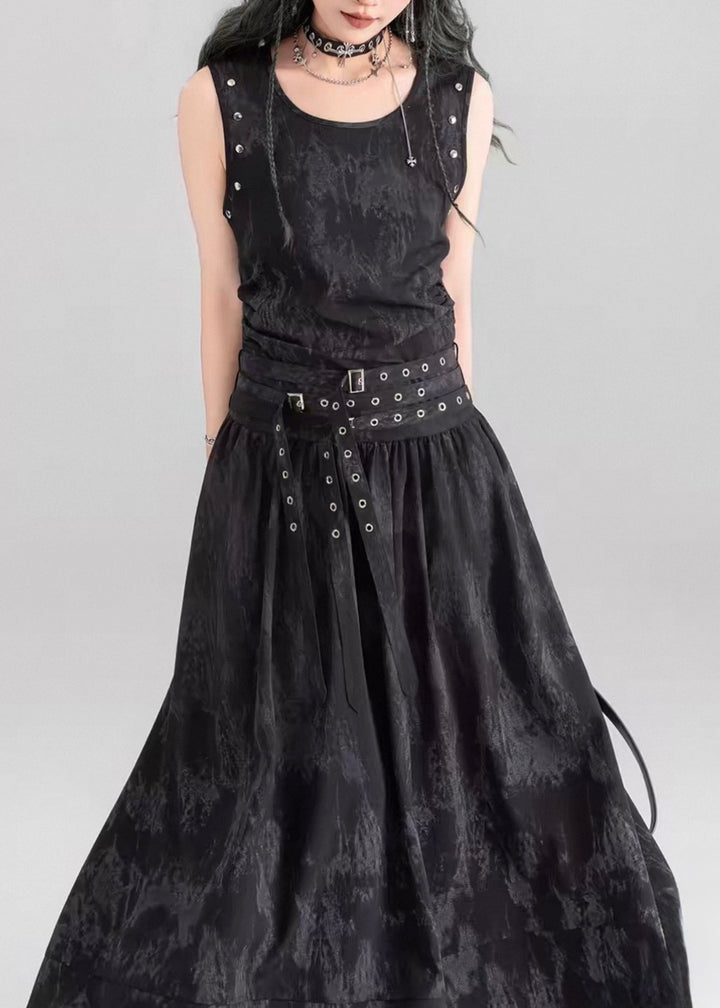 DARK MARBLE BELTED DRESS / LG1602