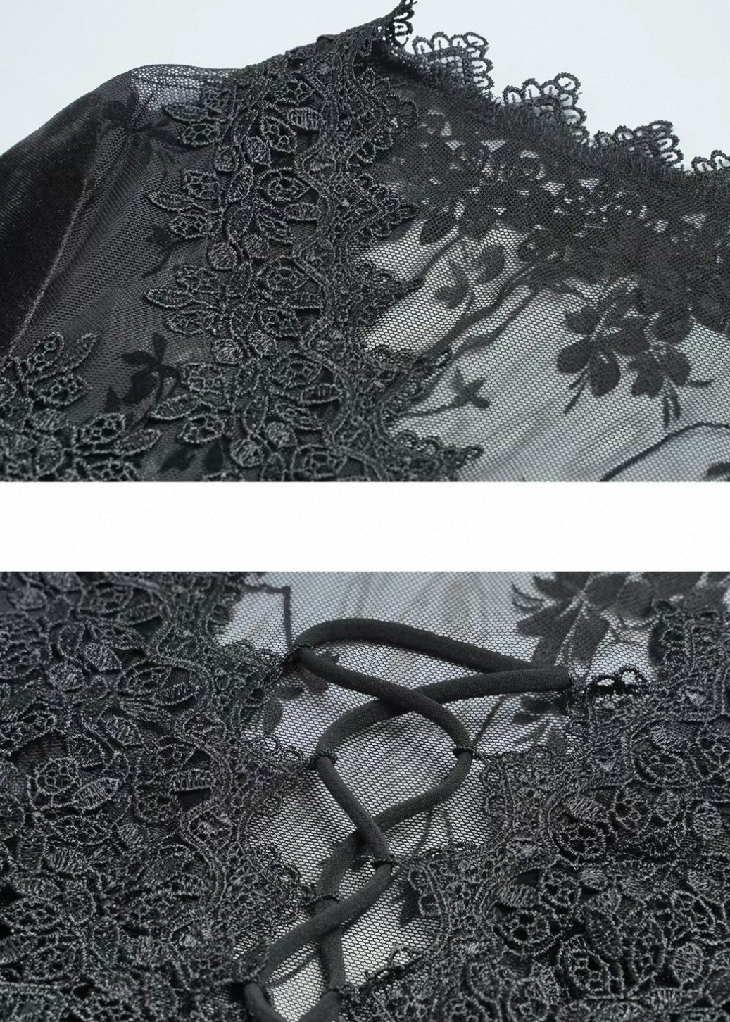 VELVET LACE-UP LACE PANEL LONG DRESS / LG1729