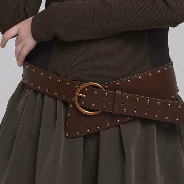 STUDS WIDE LEATHER BELT / A1137