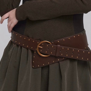 STUDS WIDE LEATHER BELT / A1137