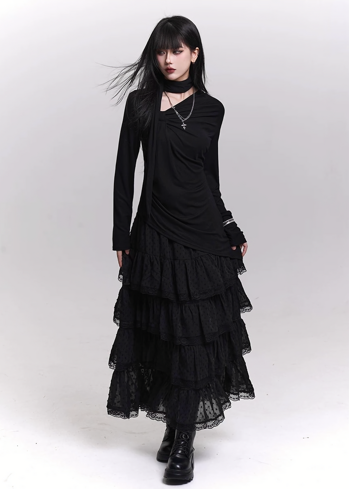 TIERED LACE LONG SKIRT / LG1452