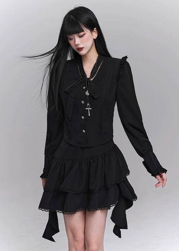 gothic black shirt & ghost ruffle skirt / LG1233