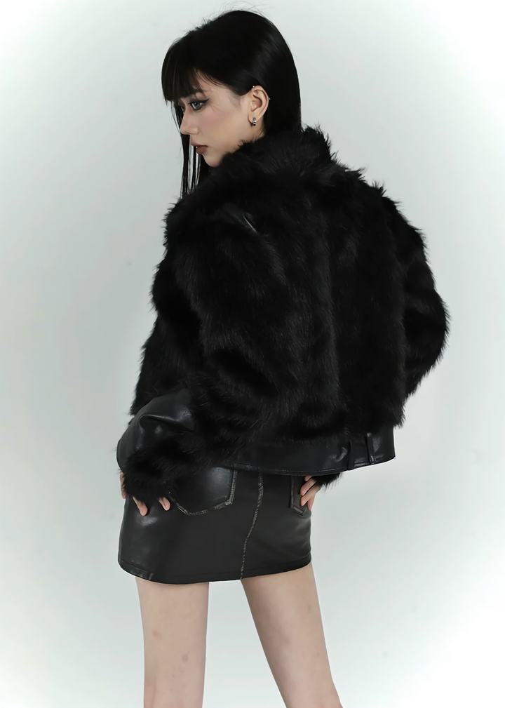 short faux black fur jacket / LG1168