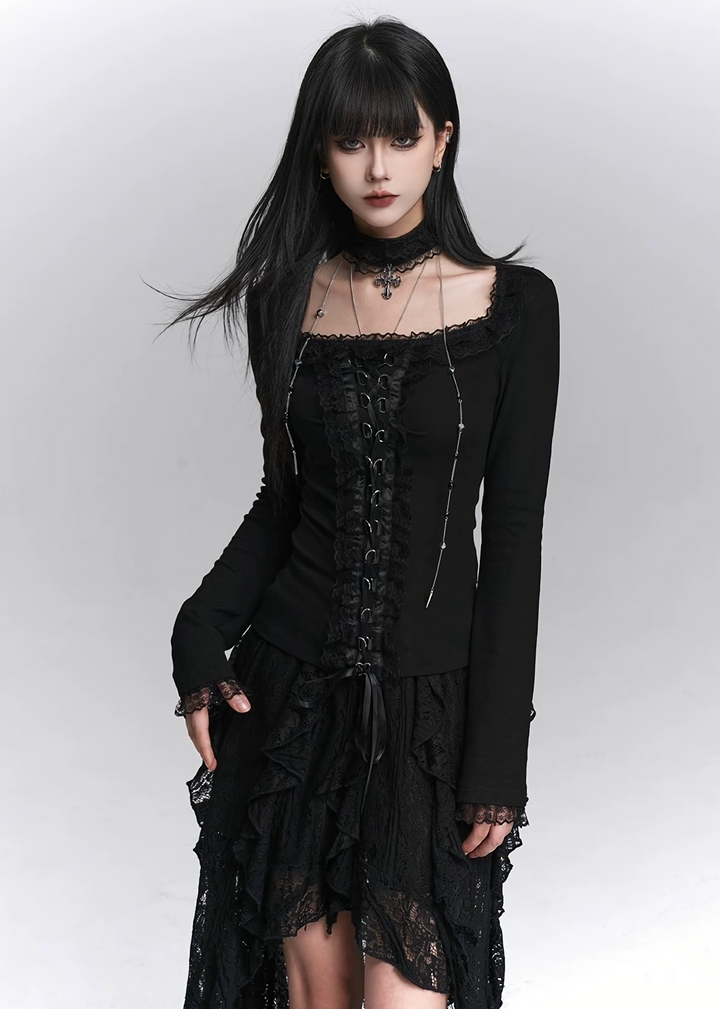 GOTHIC LACE ASYMMETRY DRESS SET