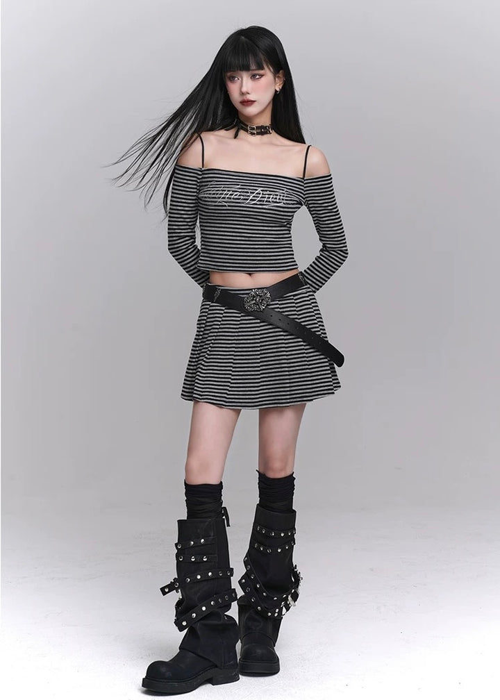 Striped chic off shoulder setup / LG1216 