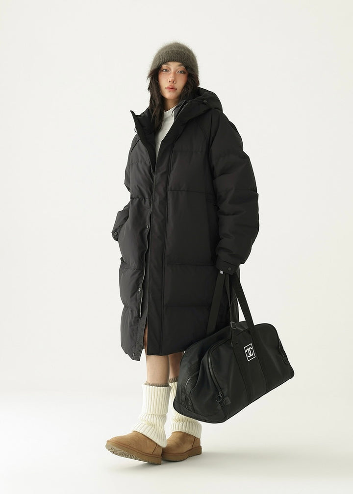 Hooded midi duck down jacket / AS1172