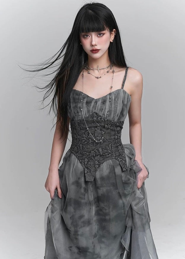 dark ruffle suspender dress / LG1231 
